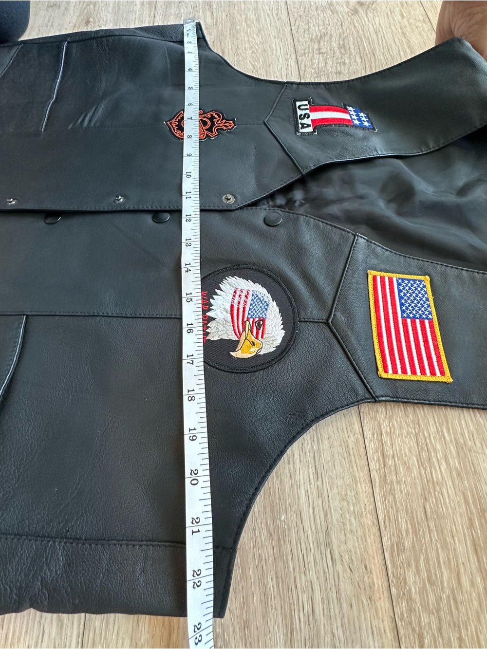 Vintage Style Genuine Leather Biker Vest Patriotic Eagle Motorcycle USA 2XL - Picture 12 of 12